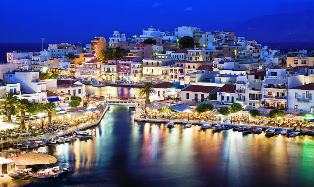 Agios Nikolaos in Crete at night.