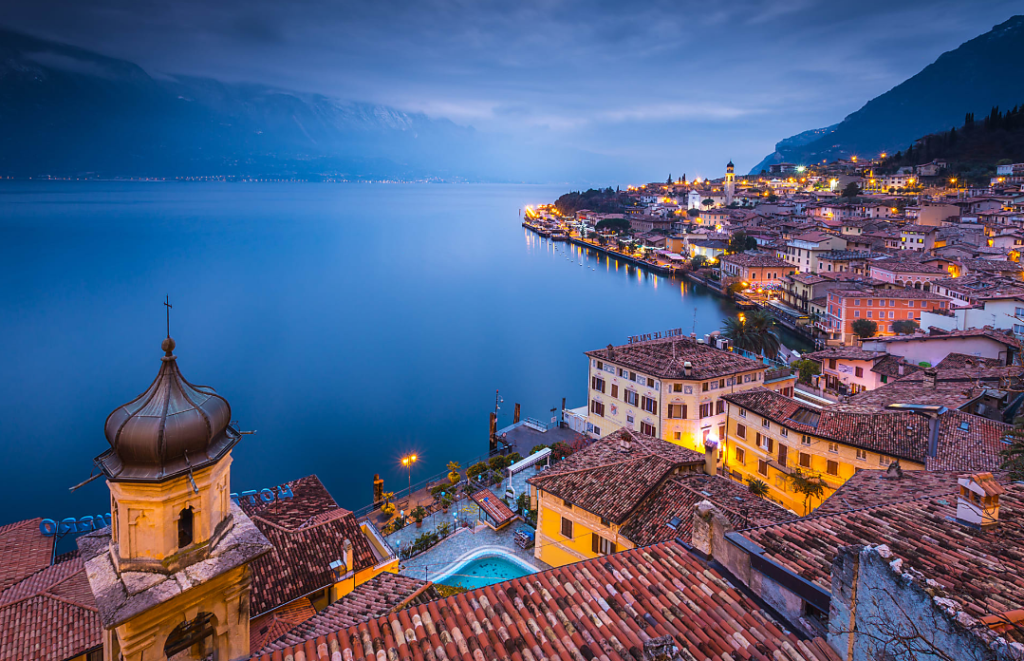 The sun goes down on Limone sul Garda, Lake Garda.